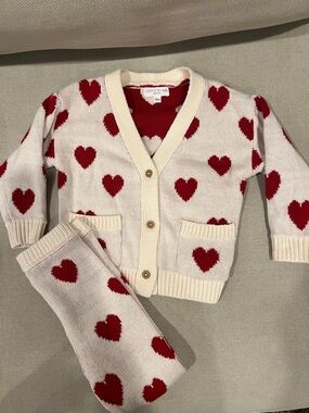 Grayson mini Cream & Red Heart Knit Matching Set